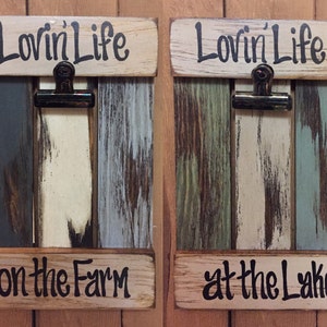 Lake PICTURE FRAME Photo SIGN Reclaimed Lovin Life at the Lake on the Farm Farmhouse Wall Decor Cream Blue Green Wood Fisherman Farmer Gift image 4