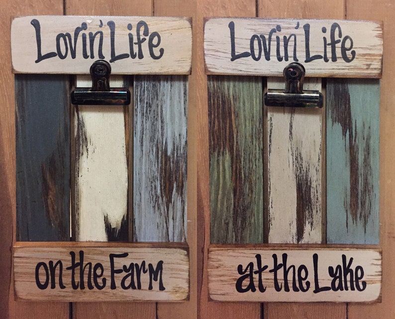 Lake PICTURE FRAME Photo SIGN Reclaimed Lovin Life at the Lake on the Farm Farmhouse Wall Decor Cream Blue Green Wood Fisherman Farmer Gift image 4