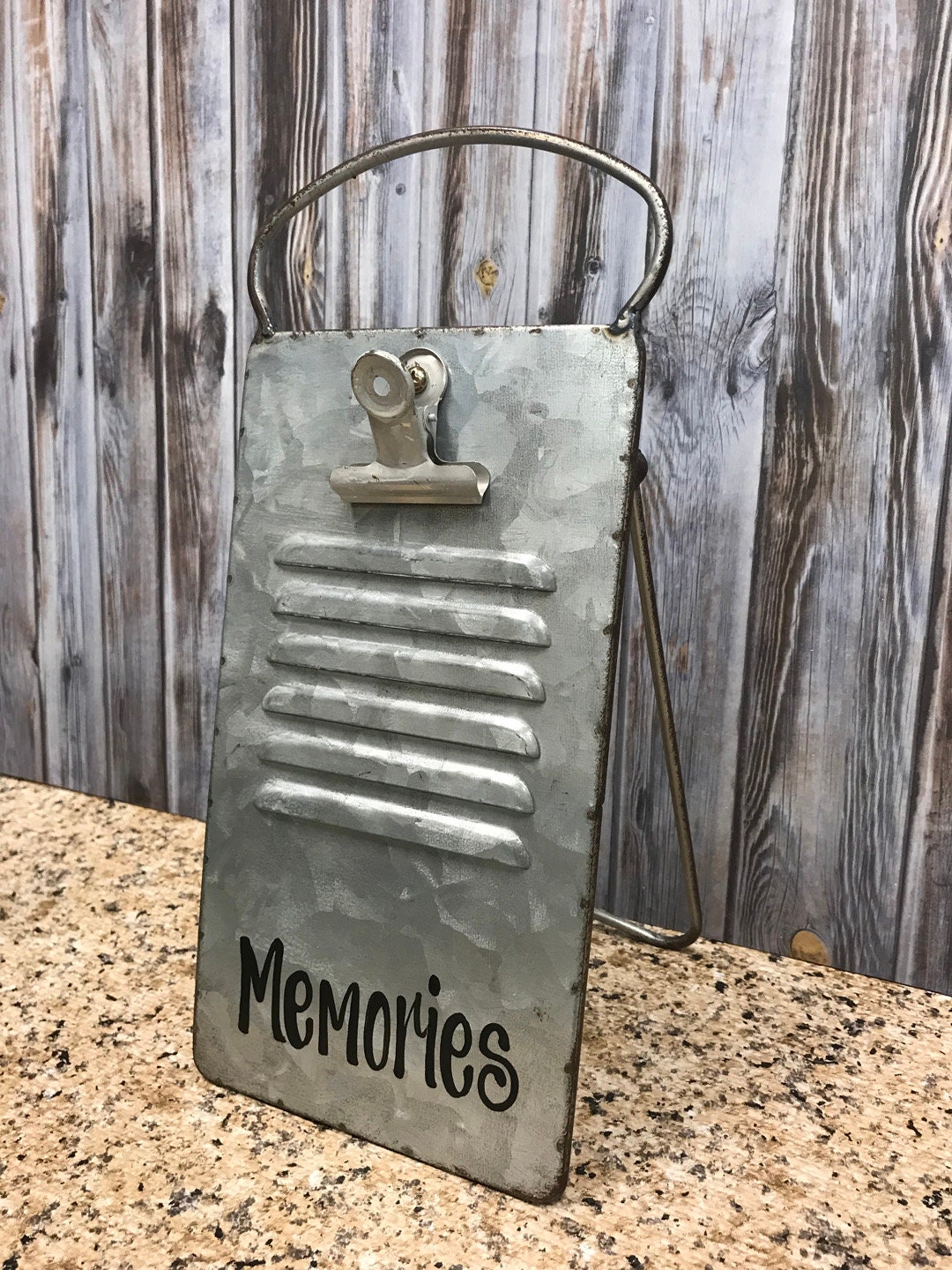 Blessings Sign PHOTO HOLDER Metal Antique Cheese Grater Standing