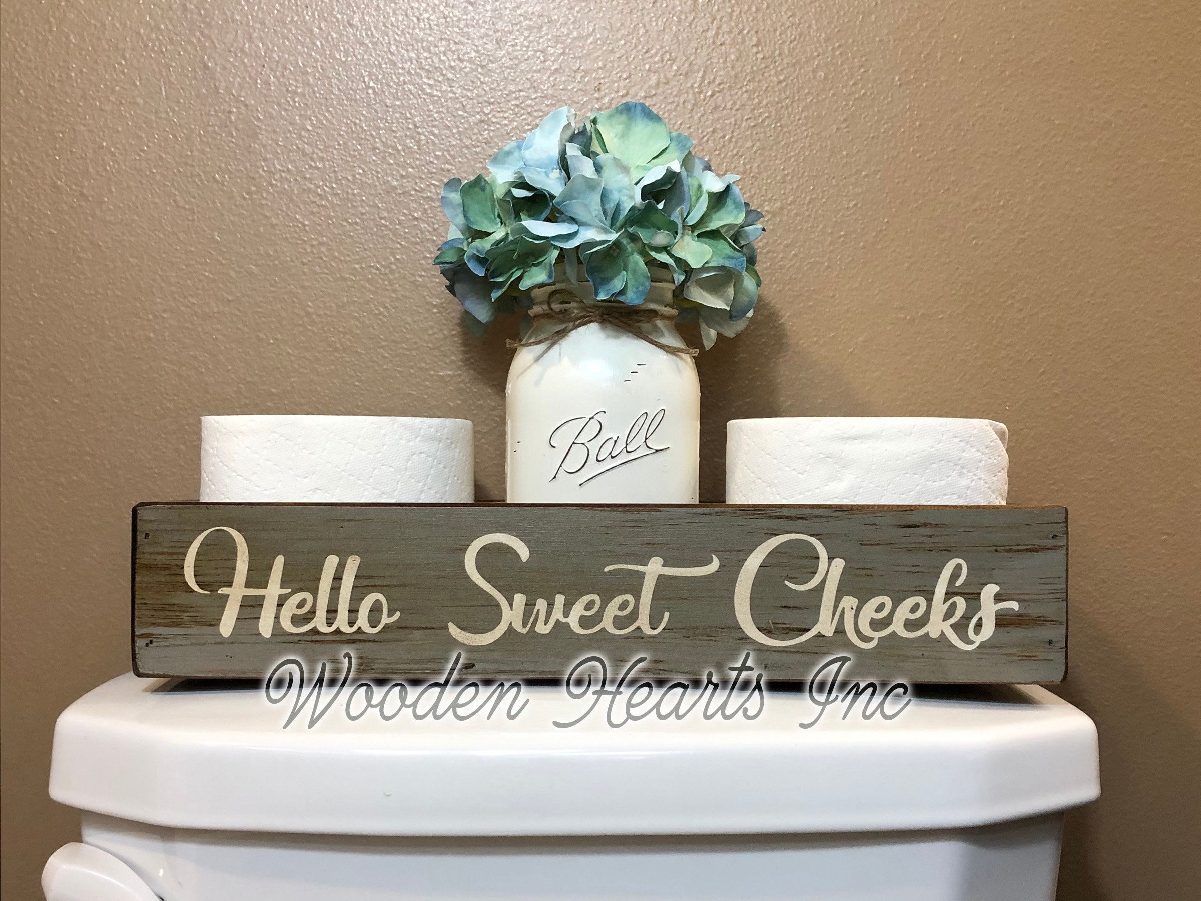HELLO SWEET CHEEKS Bathroom Decor *Tray Wood Box Wooden
