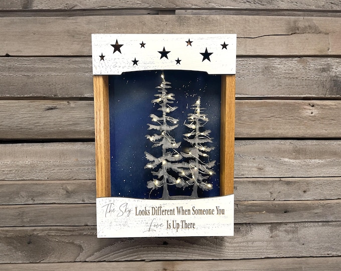 Bereavement Gift-The Sky Looks Different-3D Lighted Sign Shadow Box-Memorial-Funeral-Sympathy-remembrance-Loss of a Loved One-Keepsake