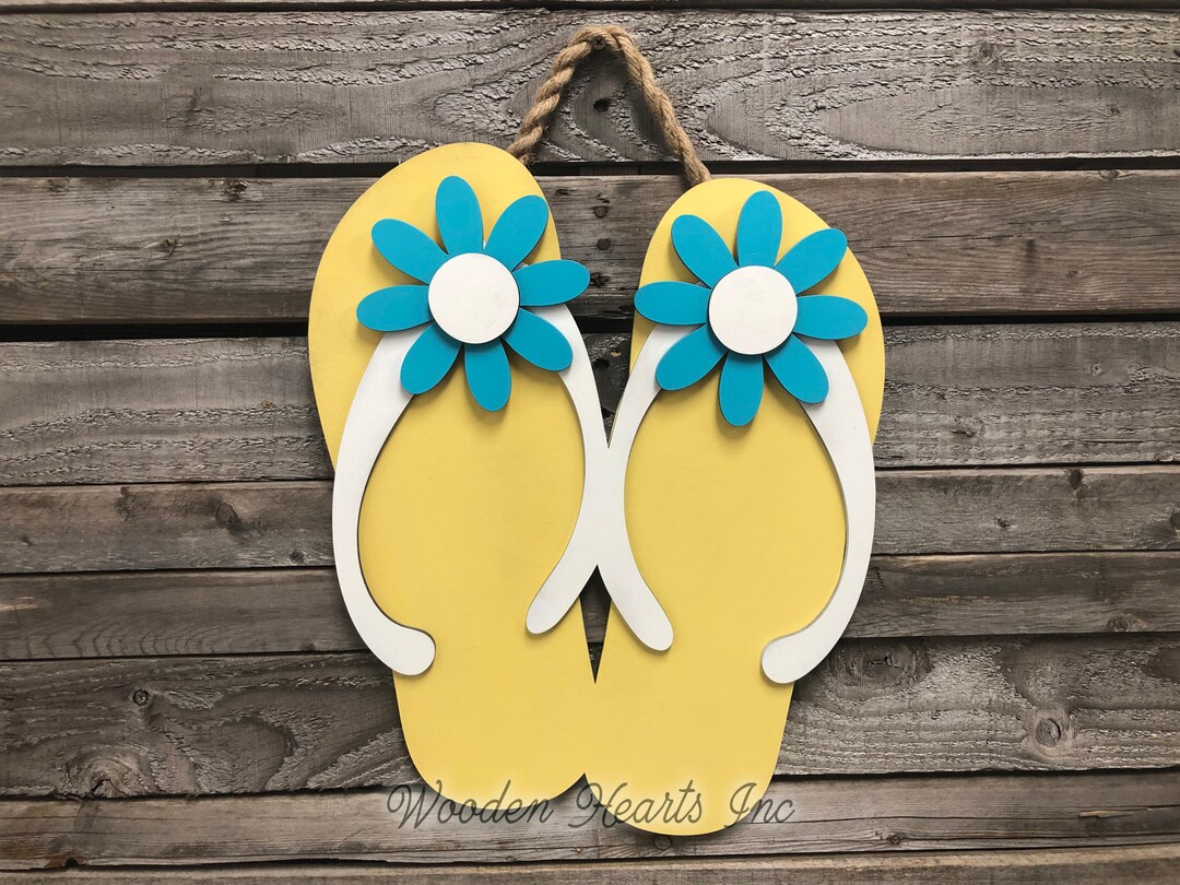 FLIP FLOPS Decor Wall SIGN, Door Hanger, Wood Beach House Ocean Summer ...