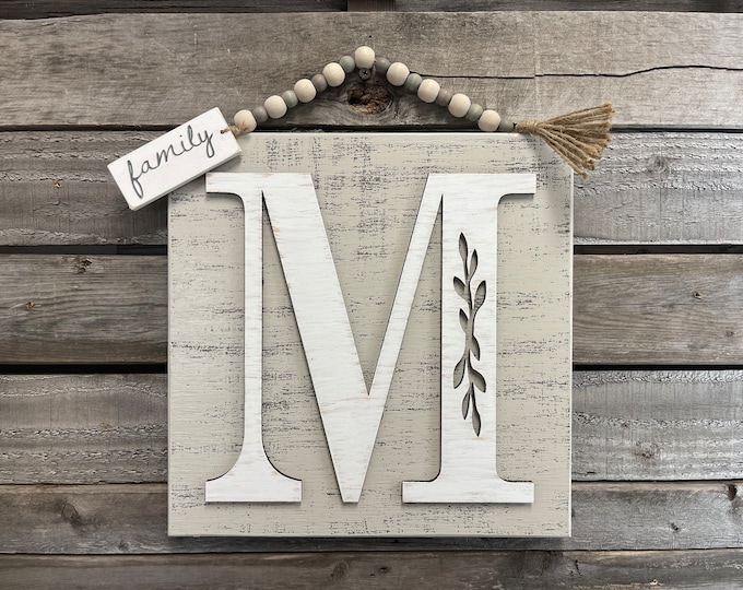 Custom Door hanger[Wall Art Home Decor Letter Family Sign]Modern Farmhouse[Porch Living Room Entry Kitchen]Distressed Rustic Wood Beads Gift