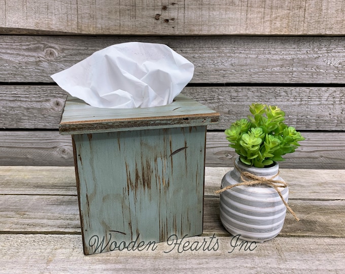 TISSUE BOX COVER, Wood  Holder, Square, Kitchen Bathroom,  rustic  decor, Distressed White Grey Taupe antique red blue gray  cream 6" Custom