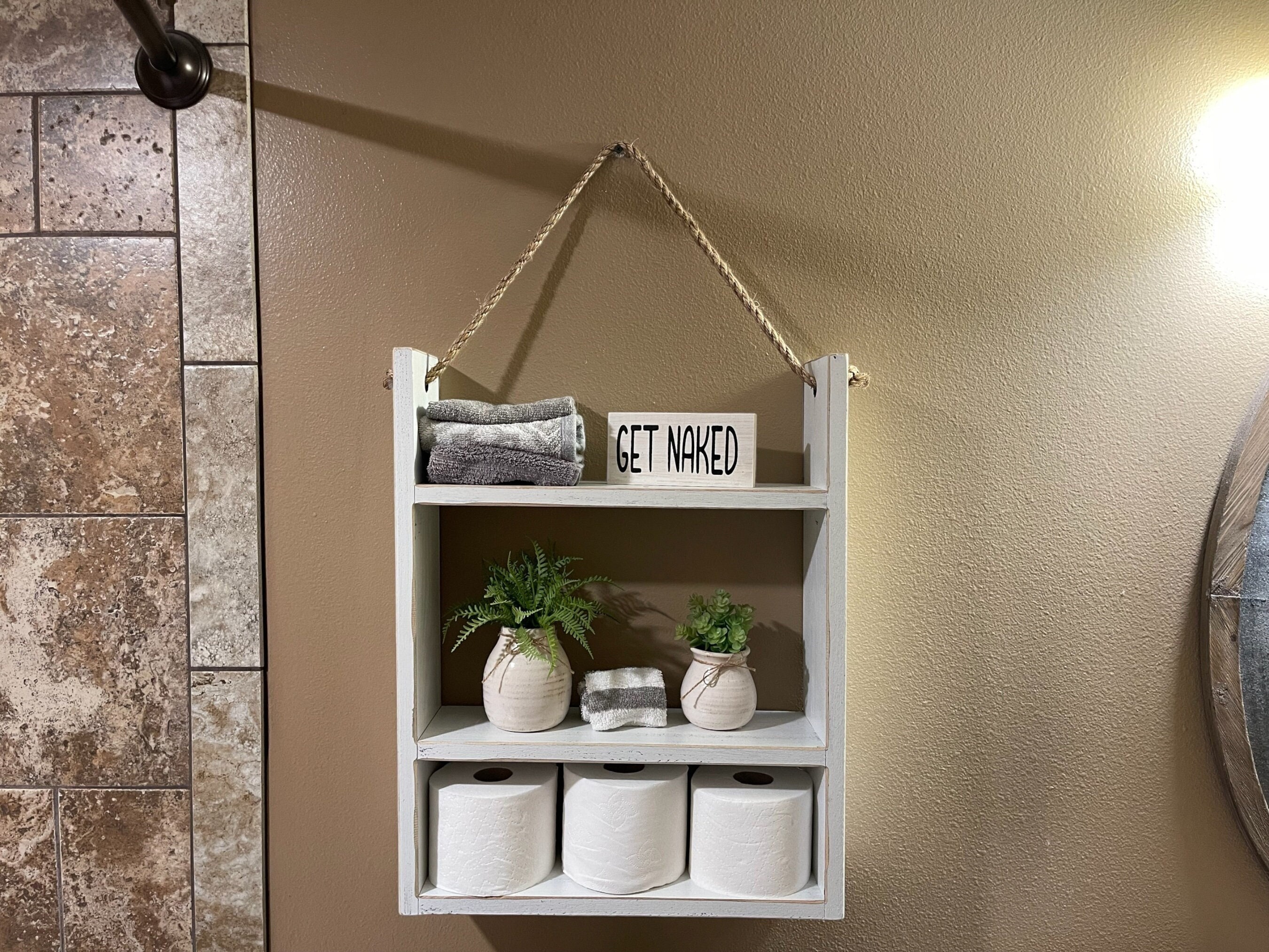 Rustic Wood Bathroom Shelf Over Toilet, Bathroom Decor, Hanging Bathroom  Shelves, Rustic Bathroom Decor, Farmhouse Bathroom Decor, Ladder Style Rope