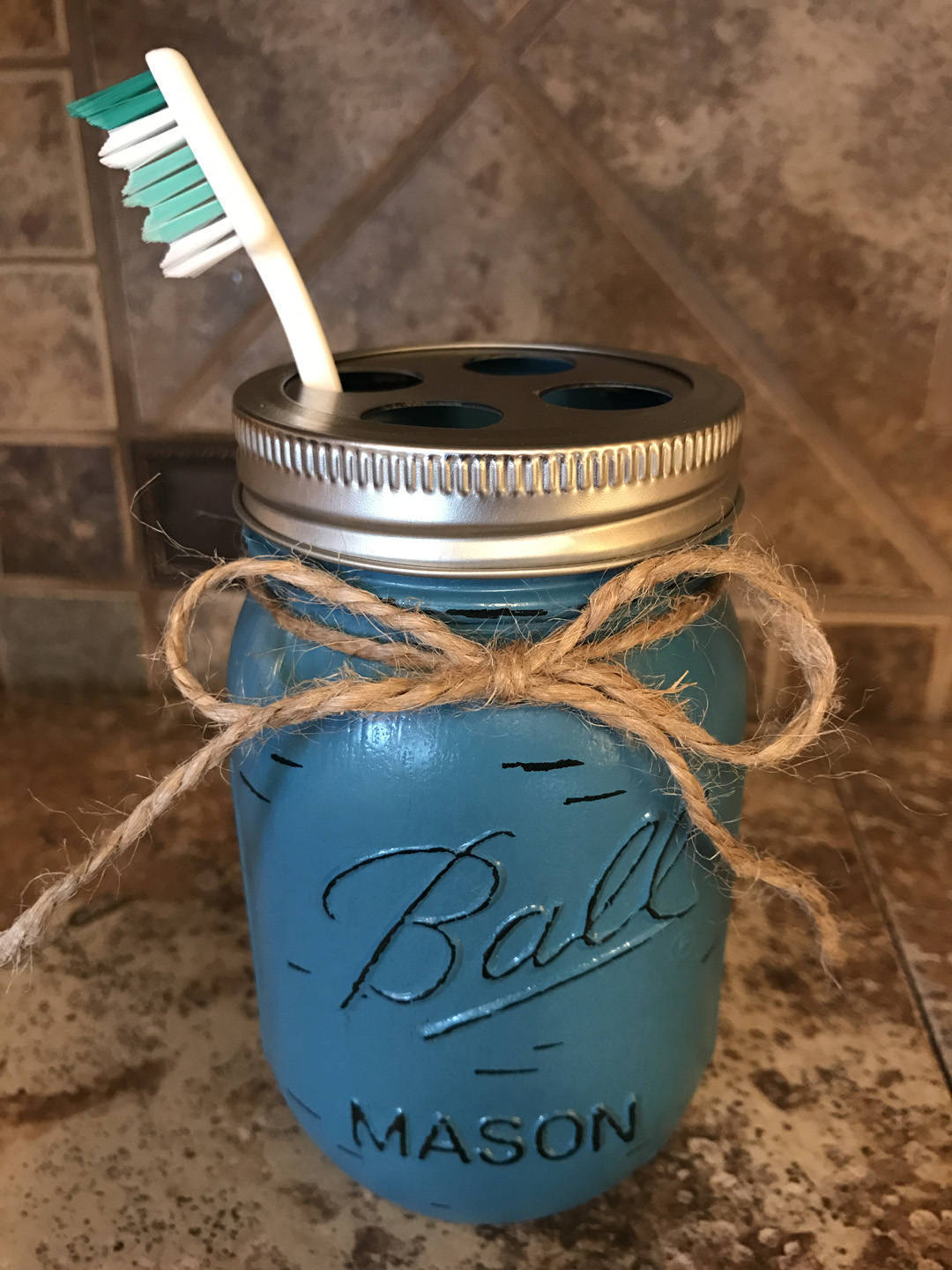 TOOTHBRUSH Holder MASON Jar Bathroom Decor, Pint Ball Jars, Painted
