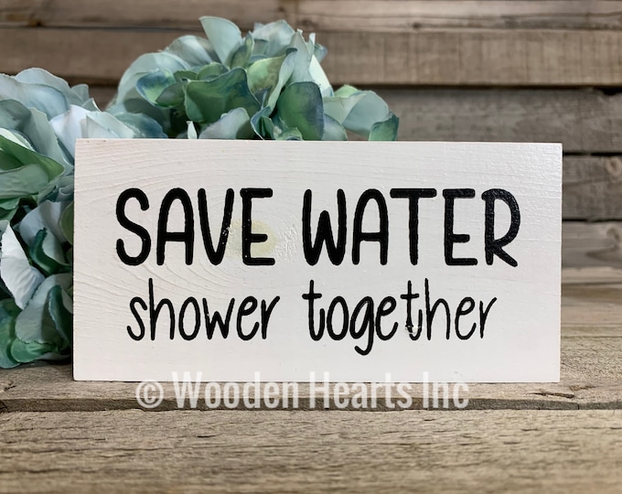 BATHROOM Sign BLOCK Brush, Floss, Wash, Flush, Save Water Shower Together, Nice Butt, Wash your hands, Get Naked 3x6 White Wood decor