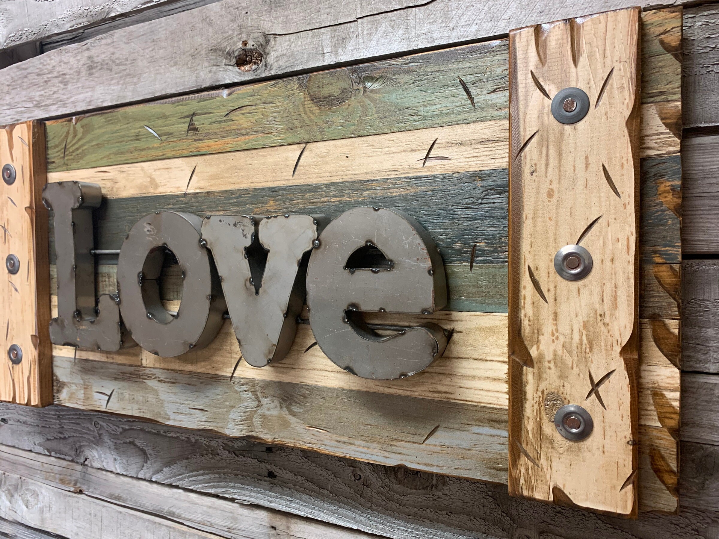 LOVE Rustic Sign Reclaimed Shutter Distressed Industrial Navy Blue