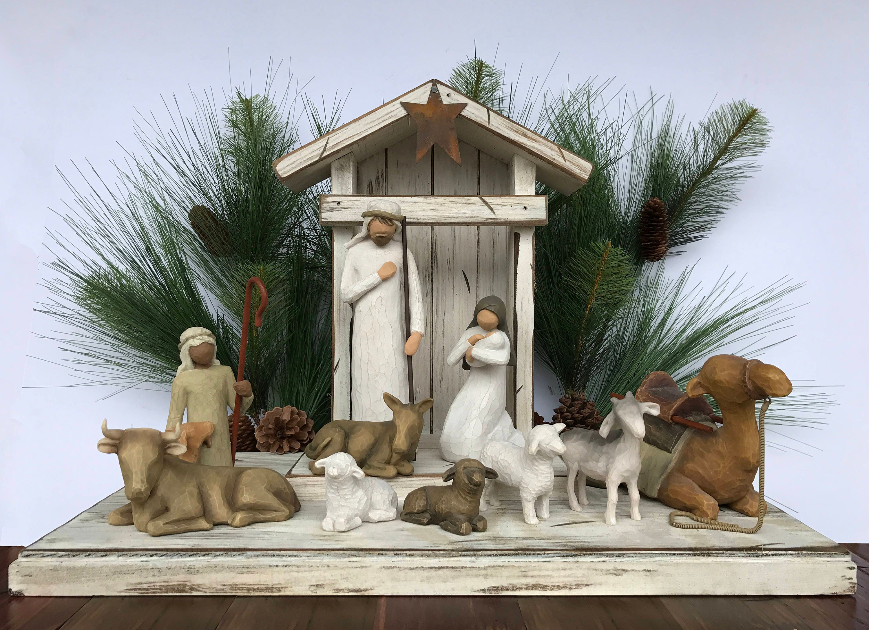 STABLE WOOD CRECHE Reclaimed for Willow Tree Angels *Nativity Distressed Stables fits *Baby