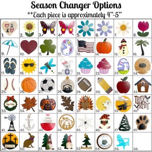 Season Changer Interchangeable Pieces with steel disc on back (for WELCOME Sign -Not Included) Holiday Fall Pumpkin Snowman Christmas Easter