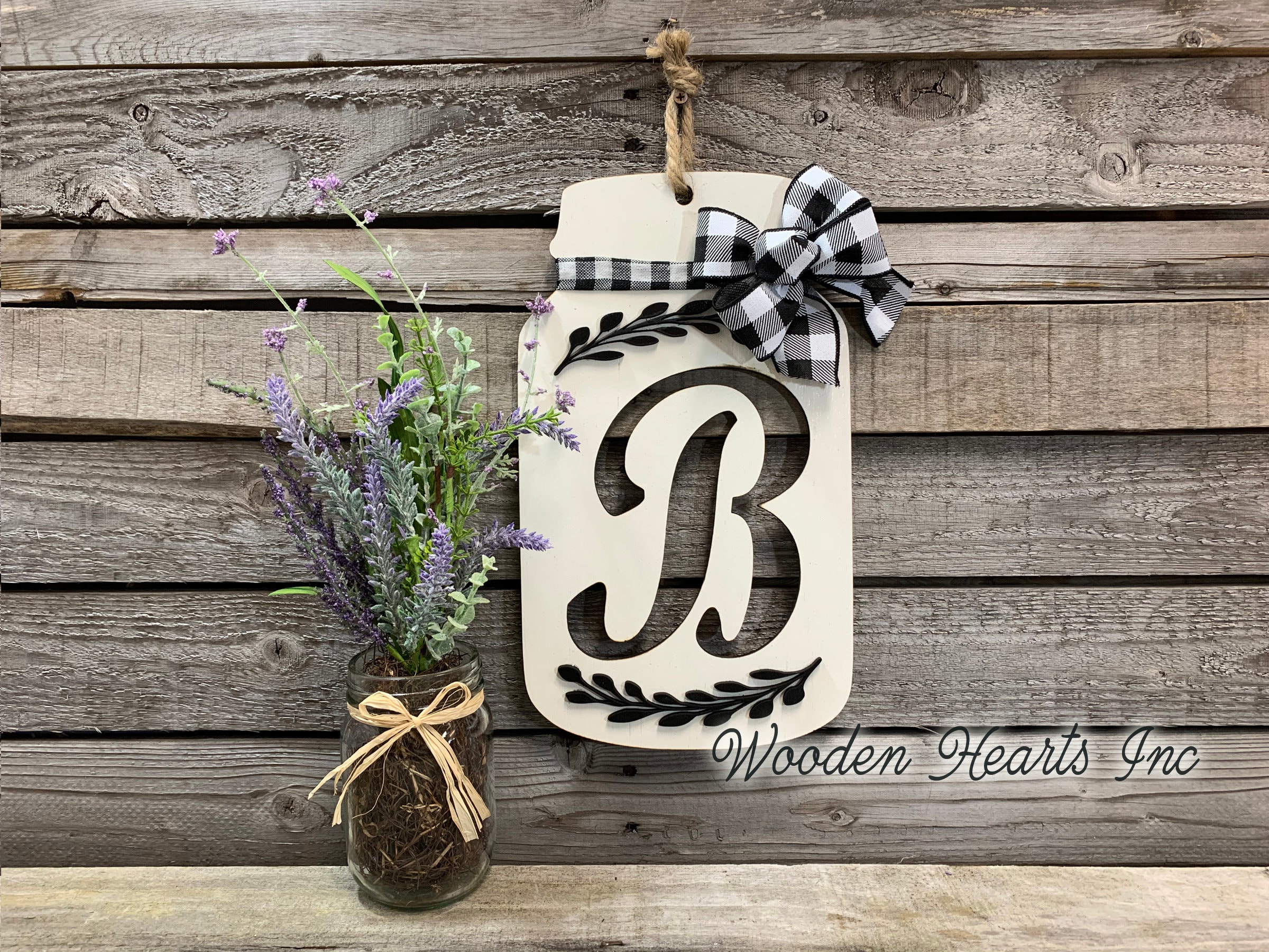 Mason Jar Decor Wall LETTER JAR with BOW Personalized Hanging Etsy