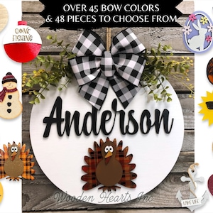 Custom Season Changer Door Hanger Welcome Wreath porch Front Door Family Name Interchangeable Personalized Christmas Housewarming Gift Heart