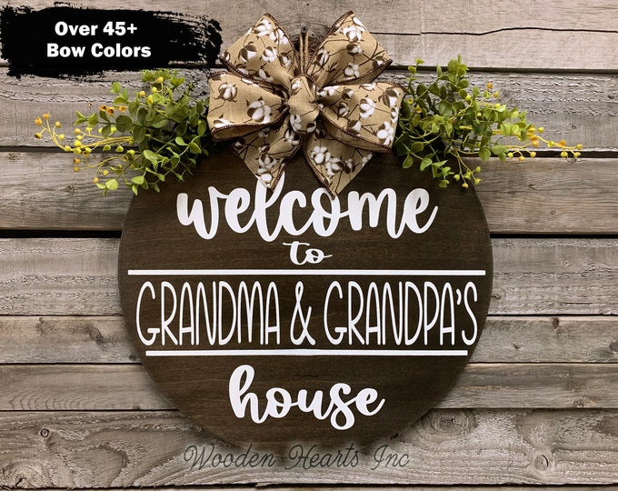 WELCOME to Grandma and Grandpa's | House Sign | Spring Front Door Hanger | Mothers Day, Wood Wreath , Everyday Sign, Summer Decor Sign, Gift