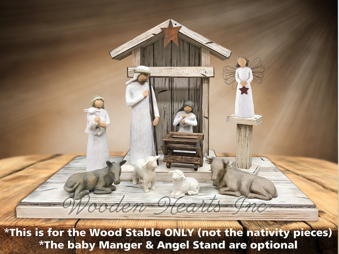 Willow Tree Creche Compatible STABLE WOODEN Nativity lighted Etsy