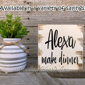 ALEXA make my bed Sign Bathroom Dishes Feed Dogs Dinner Bed Clean House Garbage Laundry Room Chores Humor Funny White Brown Gag Gift 5x5 image 9