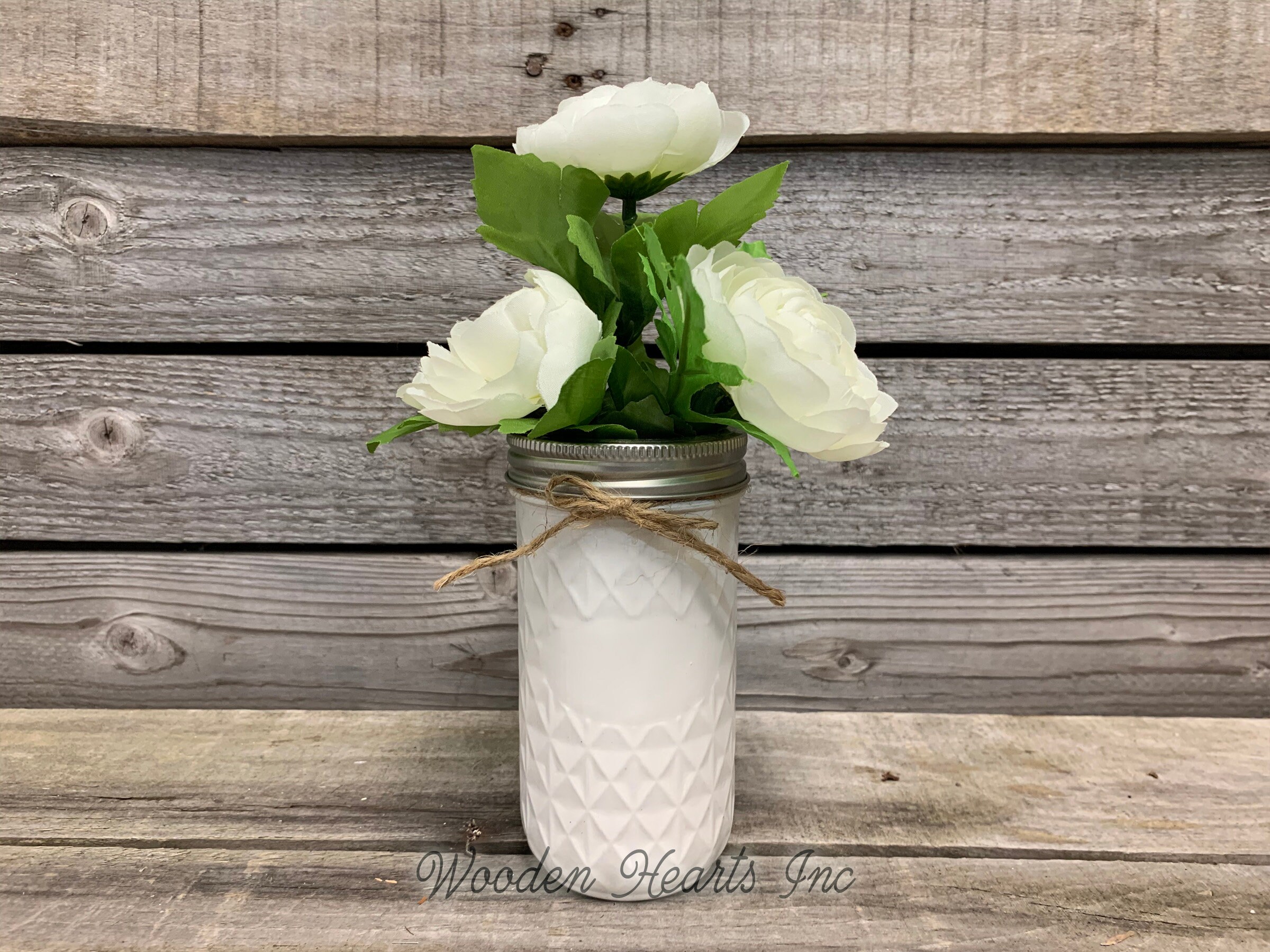 MASON Jar WEDDING Table Decor Distressed Tall QUILTED Ball Painted White  Tan Brown Gray Teal Blue *Great for Centerpiece (Greenery Optional)