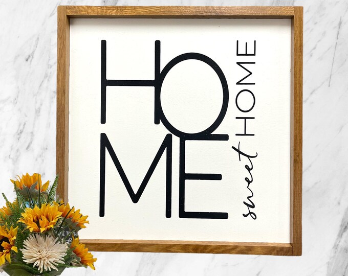 Home Sweet Home Wall Art Framed Oak Sign Modern Farmhouse Custom Design Gift  Family Living Room Wedding  Christmas Housewarming