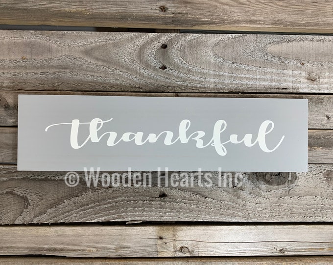 Thankful Sign *Blessed, Grateful (sold separately) *Wall wood rustic distressed welcome decor *Brown White or Gray *horizontal 4x16 block