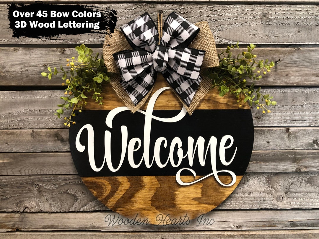 Wood Welcome Sign, 3D Lettering, Stripe Door Hanger, 16 Inch - Etsy