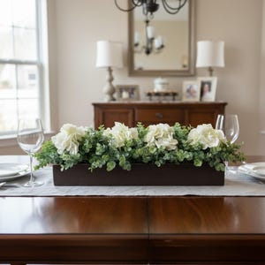 Farmhouse Wood Tray Centerpiece with Hydrangeas & Eucalyptus