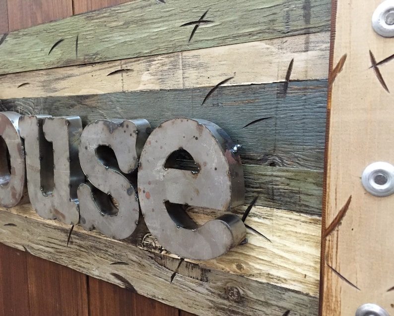 LAKE HOUSE Rustic Sign Reclaimed Shutter Distressed Industrial Navy Blue Green Burgundy Metal Large Pallet Wall Cabin Gift Home Decor Log