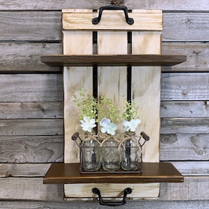 wall Shelf | Laundry kitchen bathroom | Home | farmhouse rustic vintage | iron handles | beach house | spice rack | lotion soap