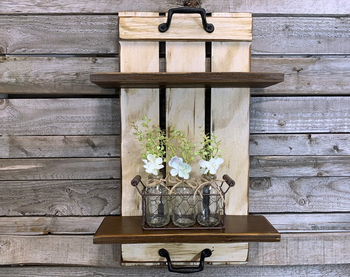 wall Shelf | Laundry kitchen bathroom | Home | farmhouse rustic vintage | iron handles | beach house | spice rack | lotion soap