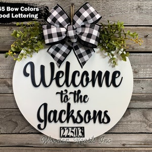 ADDRESS Sign for House, Door Hanger Personalized Last Name, Welcome Wreath Custom, Est Date, Apt Number # Front Everyday 16&quot; Round White