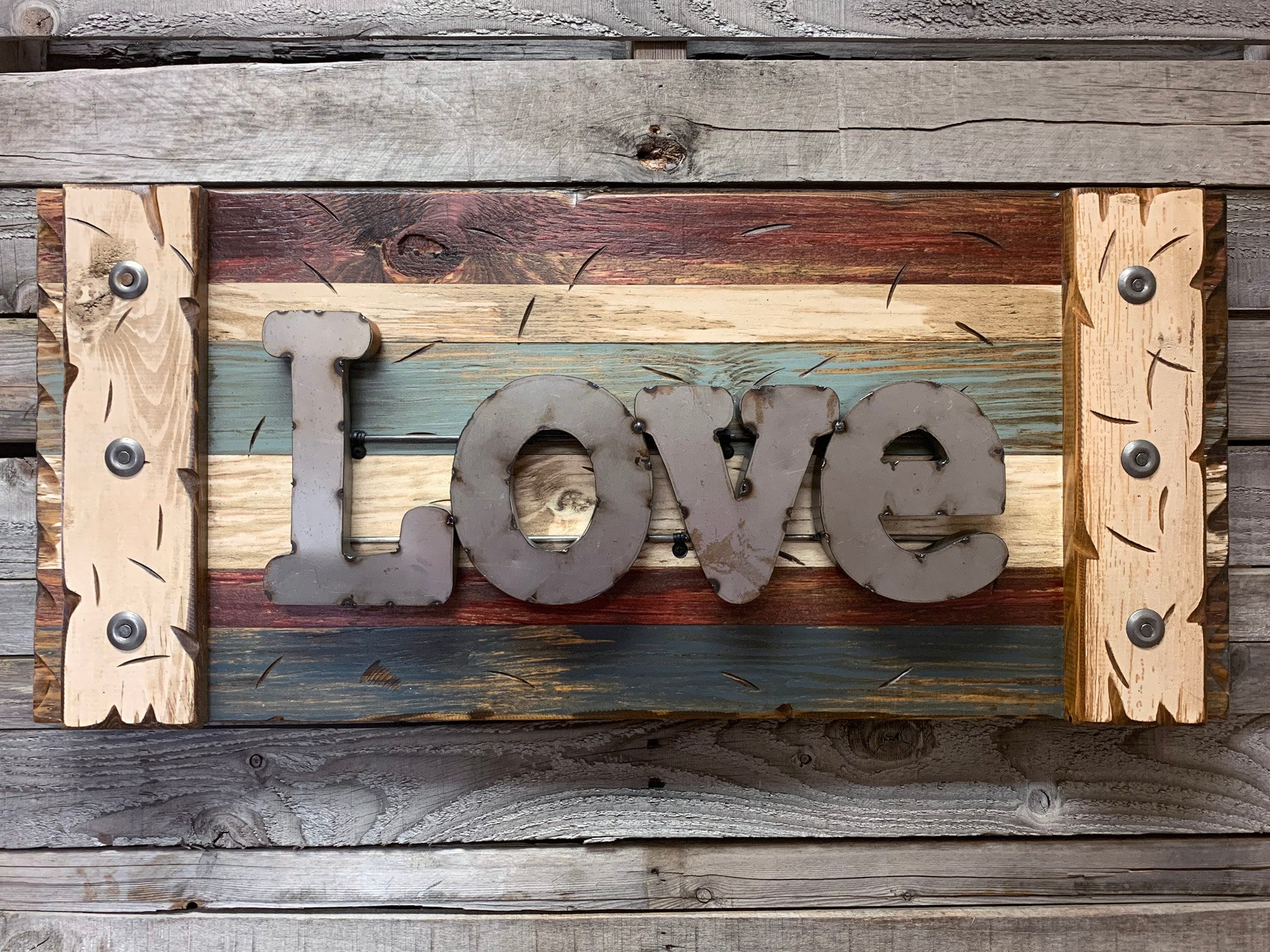 LOVE Rustic Sign Reclaimed Shutter Distressed Industrial Navy Blue