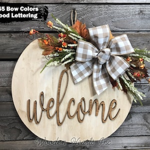 FALL Door hanger PUMPKIN sign, Wreath WELCOME or Blessed Sign, Porch, Wood 16" 3D Wood Custom, Leaves, Autumn, Fall Decor Sign, White Orange