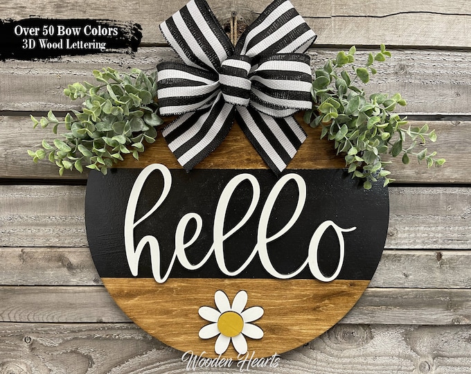 Spring HELLO Sign for Front Door Hanger | Daisy | 3D Wood Wreath | Everyday| Porch Welcome Sign, Personalize, Housewarming Mothers day Gift