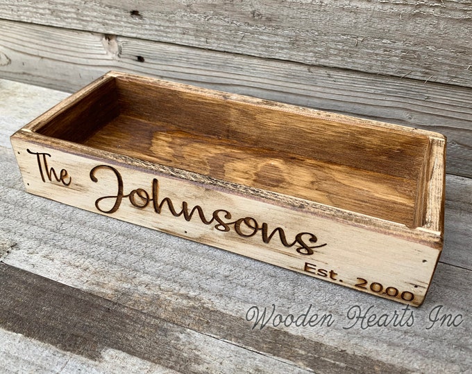 CUSTOM WEDDING Tray Graduation Anniversary Birthday Baby Shower ENGRAVED Table Centerpiece Customize Box White Gray Personalize Name Date