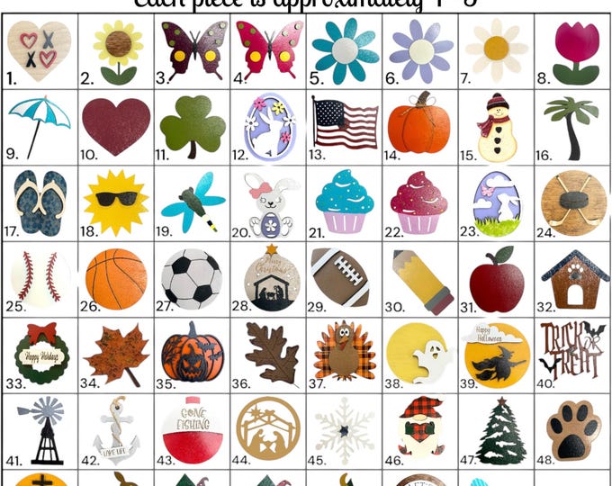 Interchangeable Season Changer Pieces (for WELCOME Sign -Not Included) Heart Clover Bunny Flag Pumpkin Snowman *Christmas Easter *ADDITIONAL