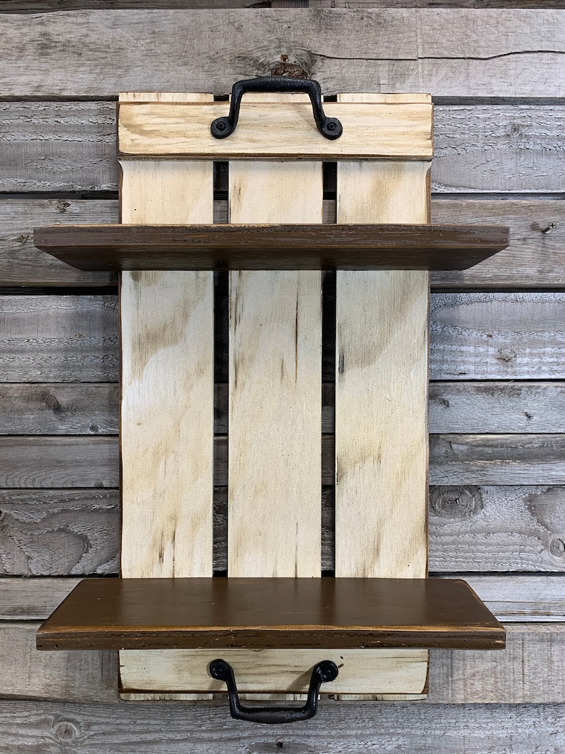 Wall SHELF Wood Metal Handles bathroom Kitchen distressed Etsy