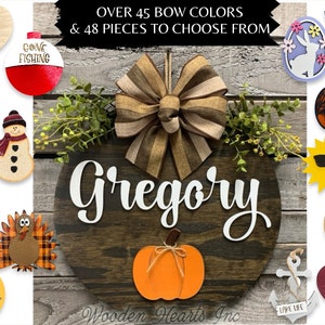 Custom Interchangeable Door Hanger Welcome Wreath porch Front Door Family Name Season Changer Christmas Housewarming Gift Flower Heart