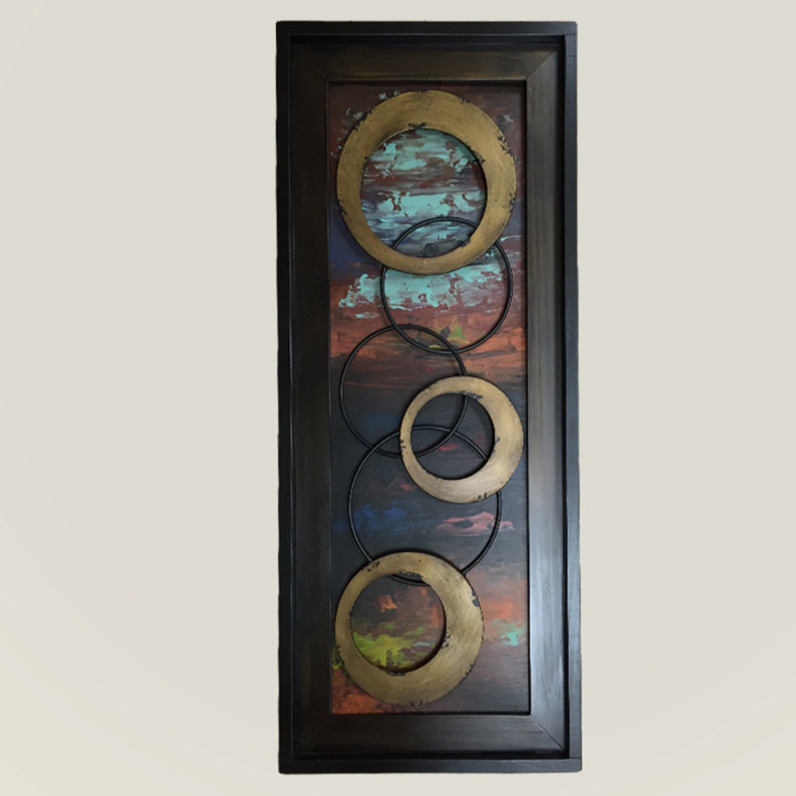 METAL Wall ART WOOD Espresso Framed Metal Rings Silver Gold Etsy