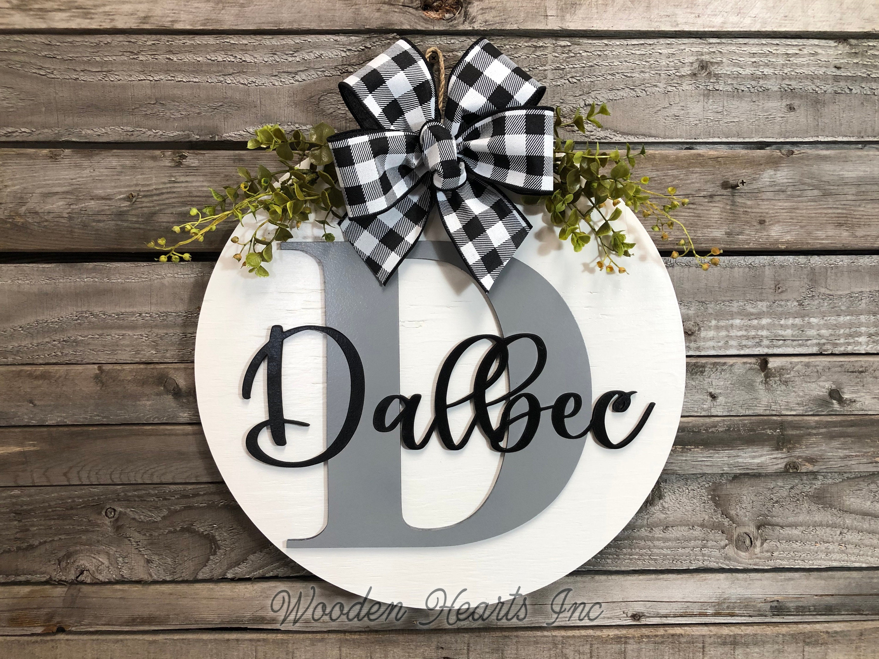 Custom Monogram Light Blue Buffalo Check Wreath Sash