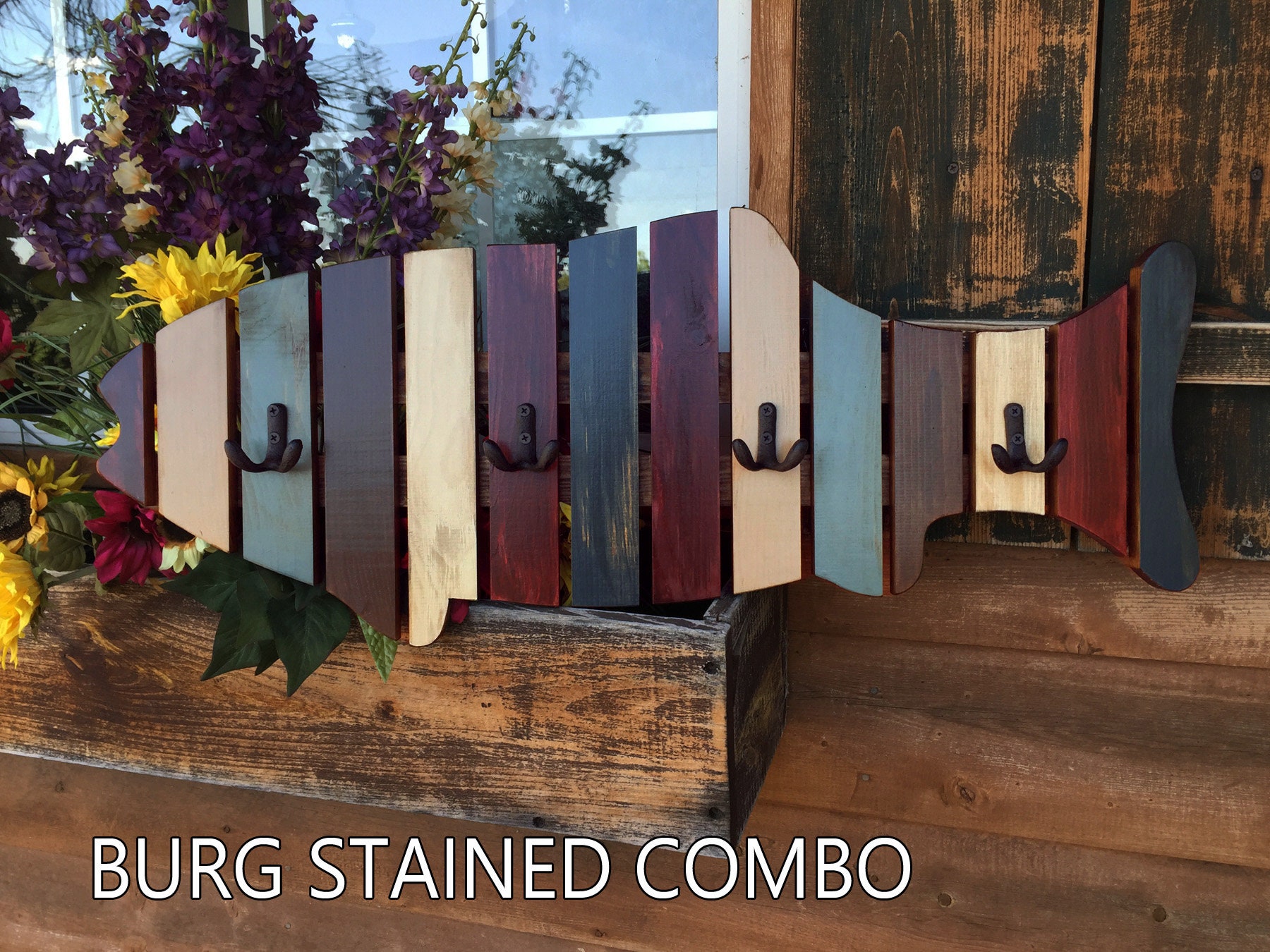 COAT RACK Wall FISH Shaped Reclaimed Wood metal Towel hooks Lake Home