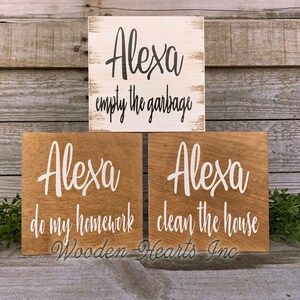 ALEXA make my bed Sign Bathroom Dishes Feed Dogs Dinner Bed Clean House Garbage Laundry Room Chores Humor Funny White Brown Gag Gift 5x5 image 5