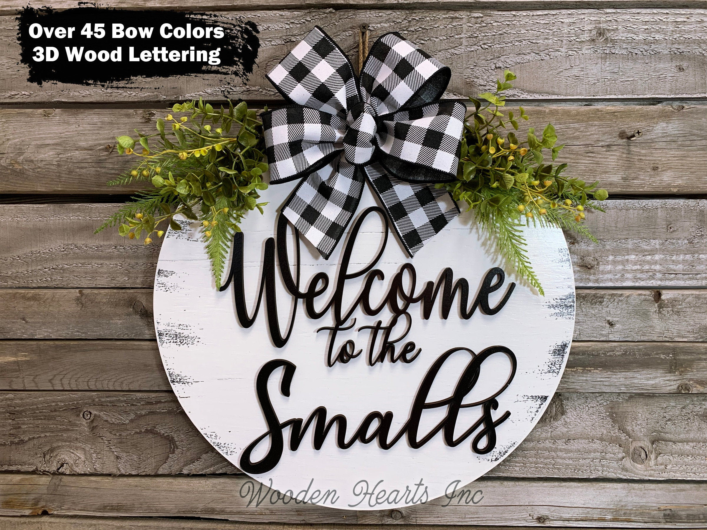 Personalized Door Hanger Welcome Wreath 3D Wood Lettering Custom Last Name Bow Greenery Decor Everyday 16 Round Fall Sign Fall Gift