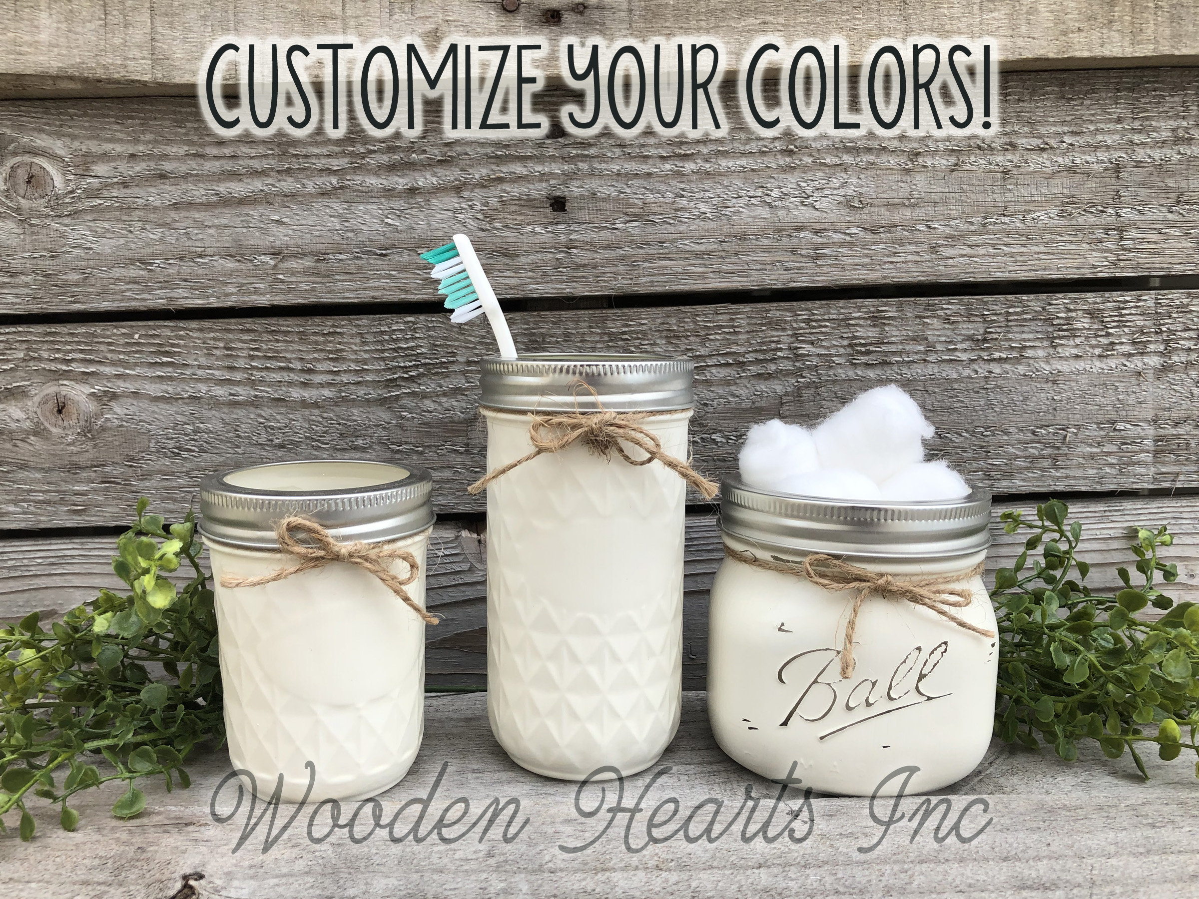 Toothbrush Holder MASON JAR Bathroom White Farmhouse Decor SET 3