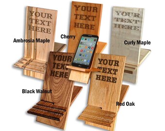 Personalized Phone Stands, Hardwood Tablet Holder, Custom Wood Phone Stand, Monogrammed Gift Available in Walnut, Maple, Cherry