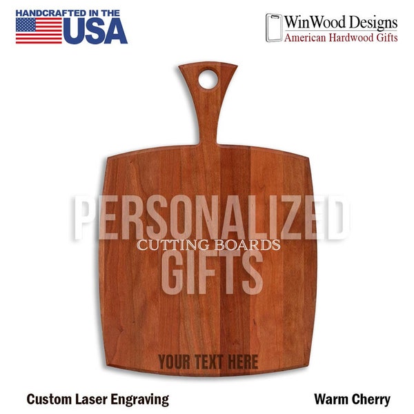 Personalized Pizza Peel, Custom Pizza Paddle Cheese Bread Board, Engraved Wood Cutting Boards, Realtor Gifts, 9"x13" Solid Cherry Hardwood