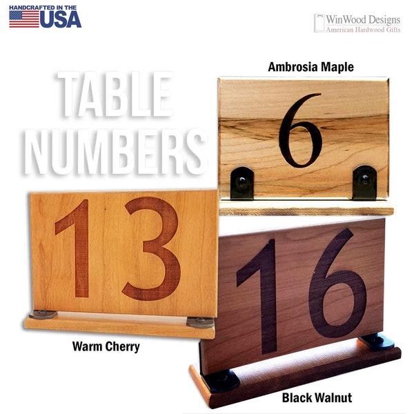 Hardwood Table Number Signs, Engraved Restaurants Tabletop Numbers, Table Tents, Wooden Restaurant Signs