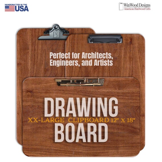 Personalizable Drawing Board Clipboard Extra Large 12x18 Art Board,  Engineer Field Board, Architect Clipboard, Solid Walnut Hardwood 