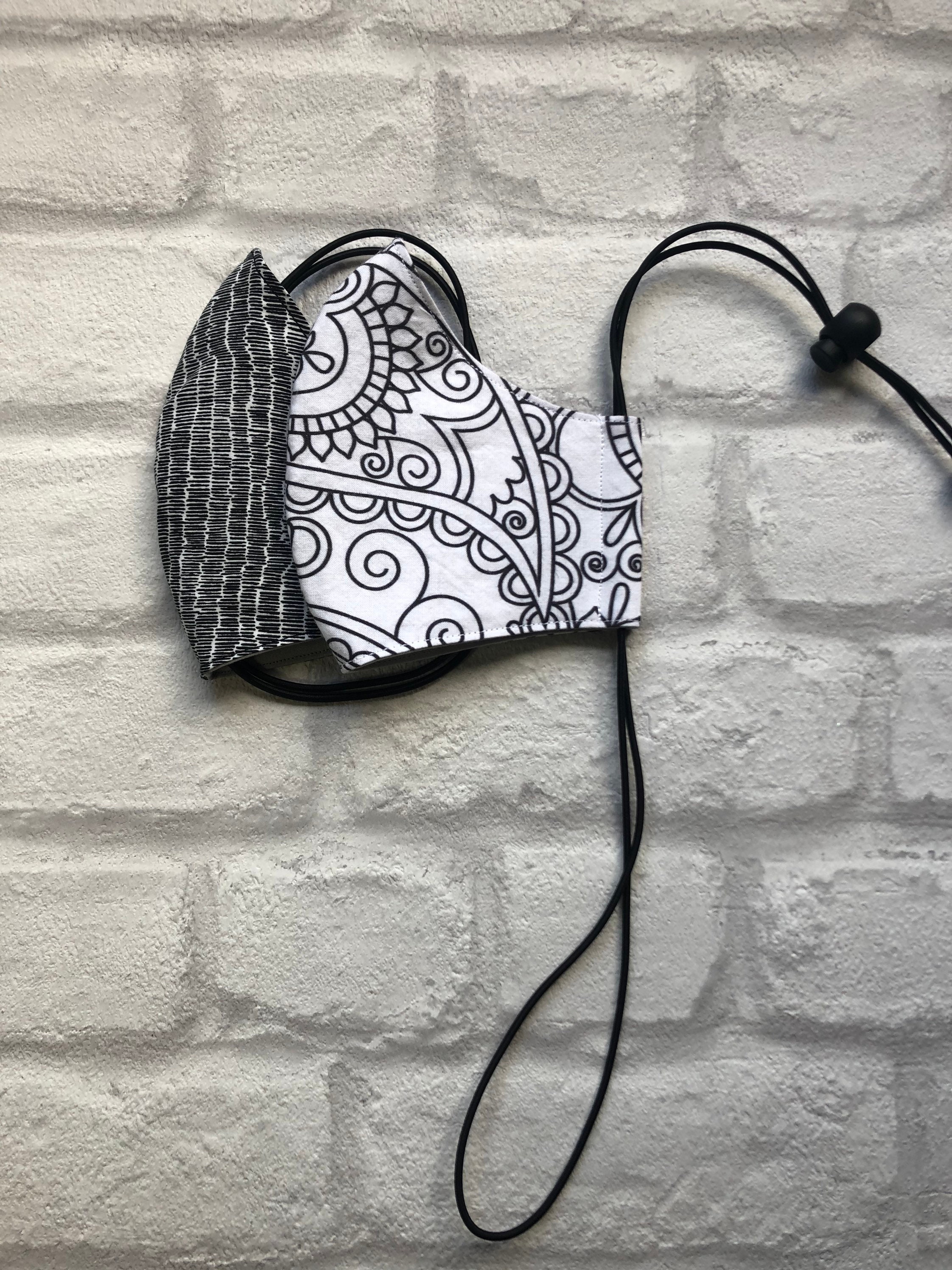 Face mask set of 2 black and white Etsy