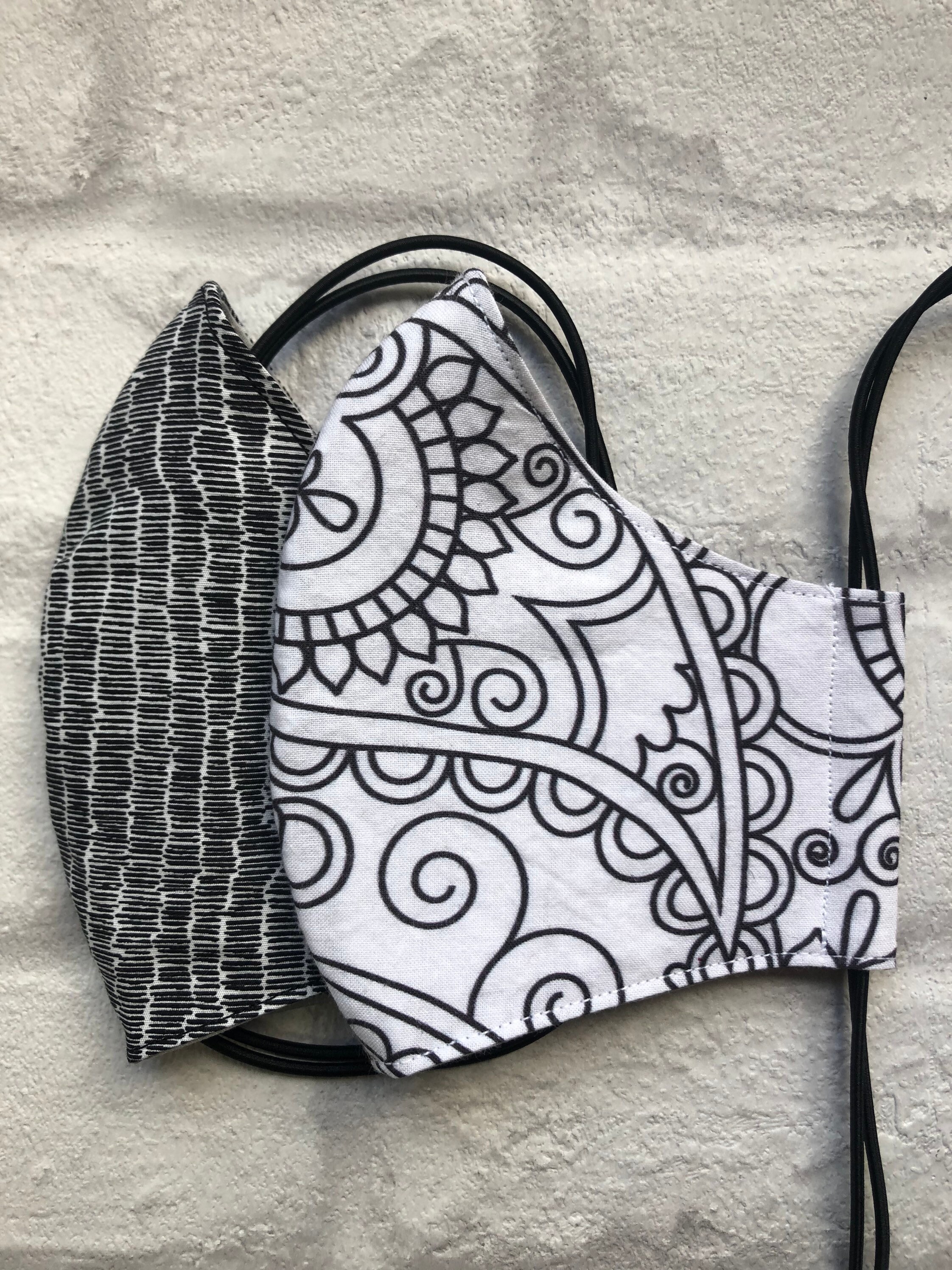 Face mask set of 2 black and white Etsy