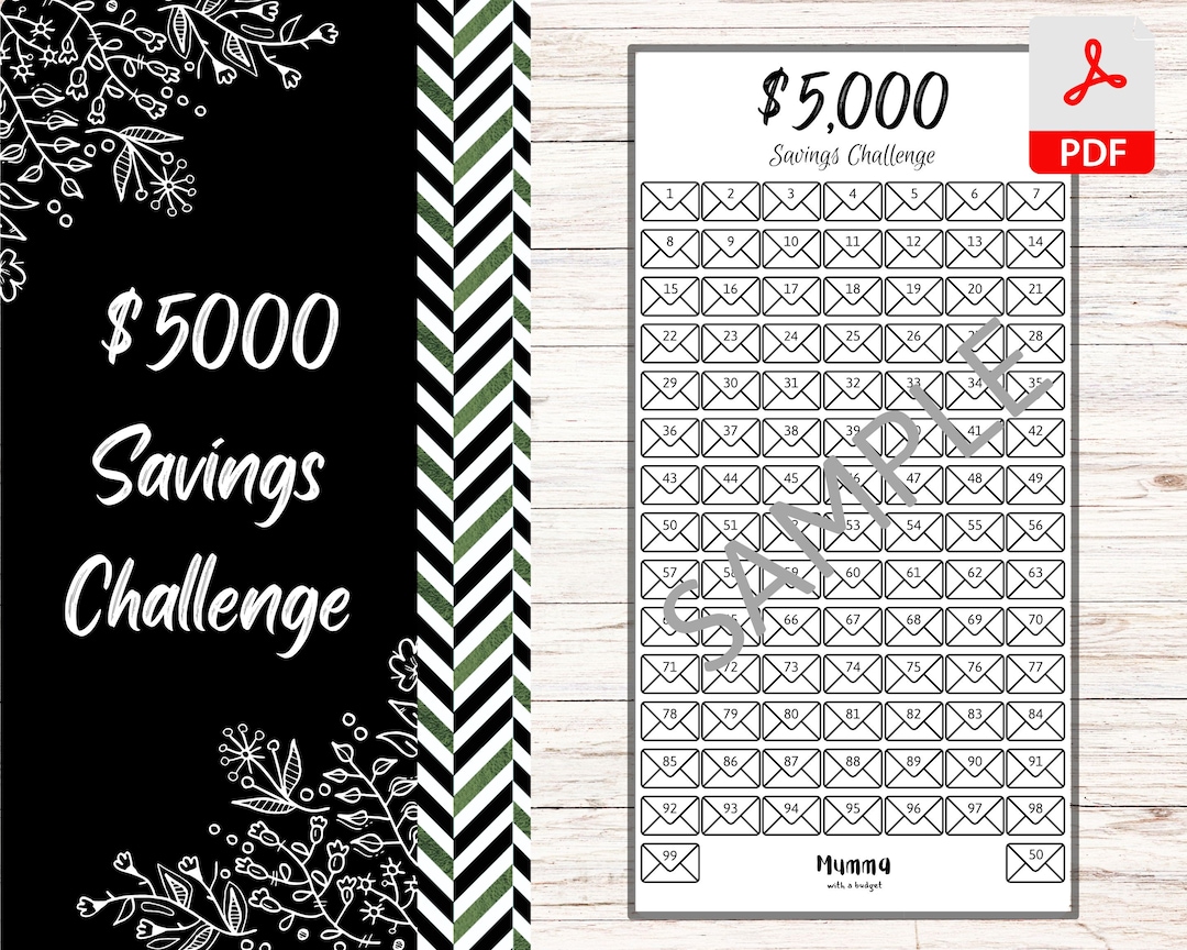 5K Savings Challenge A4 &amp; A6 Printable PDF Sinking Funds, Savings ...