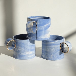 Handmade Blue Marbled Mug 12 oz