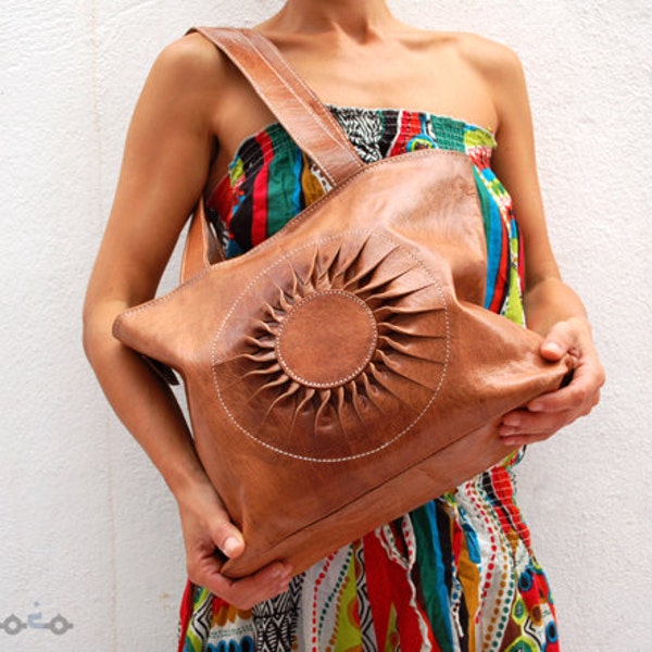 50% OFF with "50CODE" Camel Brown. Spiral leather bag. High quality. Moroccan